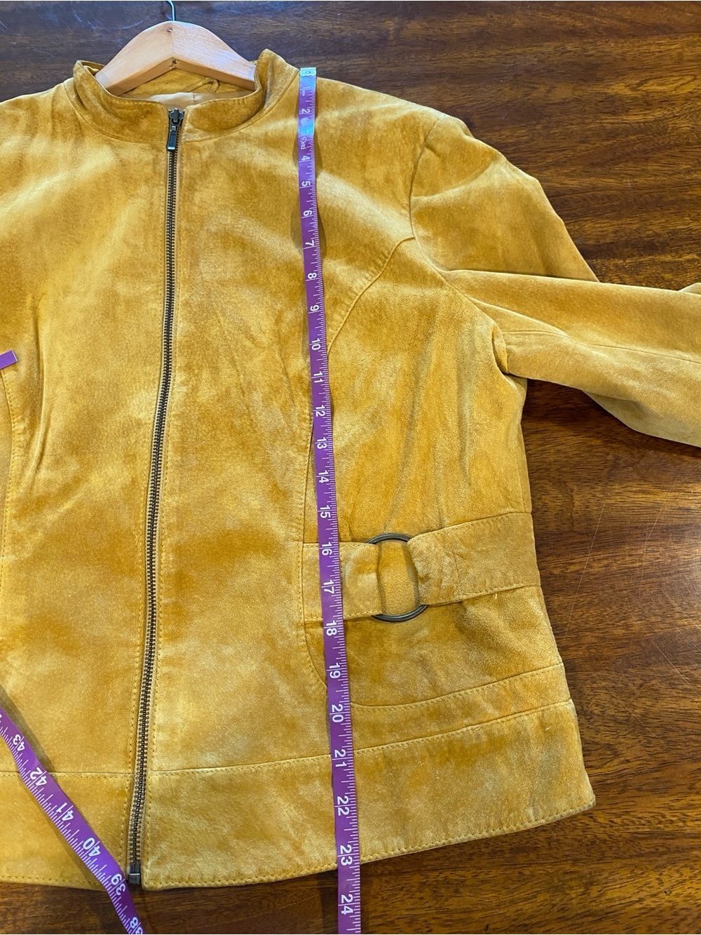 Vintage Y2K Genuine Suede Jacket womens sz 14 100% leather Buckle full zip honey - Picture 8 of 12